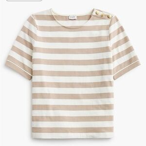 J. Crew Tan and White Striped Top with Button Detail